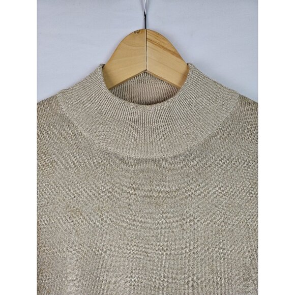 Talbots Petites Women's Top Medium Gold Glitter Mock Neck Vintage Silk Shirt - Picture 2 of 9